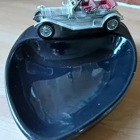 Black ceramic Ashtray with vintage automobile, retro, vintage