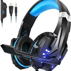 KOTION EACH G9000 Over Ear Gaming Headphones with Mic and LED (Black/Blue) compatible with PC, iPad,