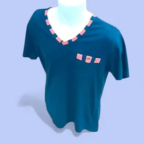 Pretty Green Blue T-Shirt with Striped Trim
