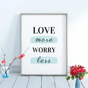 Love Print "Love More Worry Less" Bedroom Printable Wall Art, Romantic Quote, Bedroom Home Decor