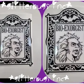 Beetlejuice Vinyl Decal, 5x6.5 - Durable Black 'Bio-Exorcist' Sticker for Car or Home