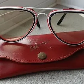 Red, White & Black Sunglasses + Case, Pilots, Zeiss lenses, West German, Vintage
