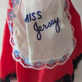 Vintage Revolving Musical Doll Miss Jersey Money Box 10" Tall Doll Need TLC & Repair.
