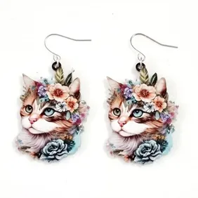 Acrylic cat earrings on silver plated hooks