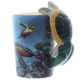 Cute Turtle Shaped Handle Ceramic Mug 400ml - Unique Gift Idea