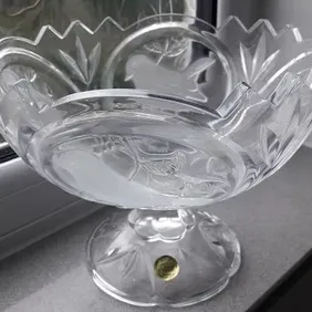 CRYSTAL D'ARQUES 'BIRDS' GLASS BOWL, boxed, retro, vintage, shabby chic