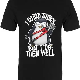 Psycho Penguin Medium (38-40 UK) I Do Bad Things Men's Premium Black T-Shirt by Grindstore.