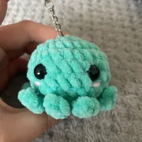 Handmade Aqua Crocheted Octopus Keyring – Soft & Adorable!