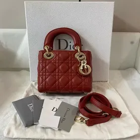 Dior Lady Dior Top Handle Bag in Red Lambskin Leather
