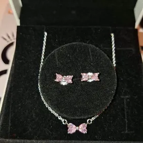Pandora pink bow pendant necklace set