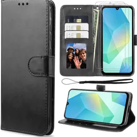 Samsung Galaxy A16 4G/5G Case with 2 Pack Screen Protector Shockproof PU Leather