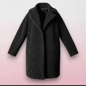 NEW LOOK Black Teddy Coat Faux Fur Winter Jacket UK Size 10 Warm