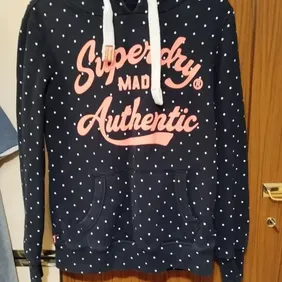 superdry navy blue spotty jumper size 8-10 navy Blue spotty jumper with orange writing worn a few ti