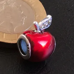 Stunning 925 Silver Red Apple Charm comes in a cute velvet pouch for Pandora bracelet