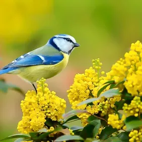 Blue Tit on a Bush - Photographic Print Greetings Card