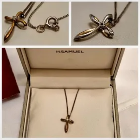 H Samuel Necklace - Cross - 375 and 925 Hallmarks - Boxed.