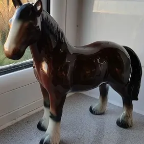 Brown Cart/Shire Horse Ornament, 7" tall, vintage, retro, shabby chic