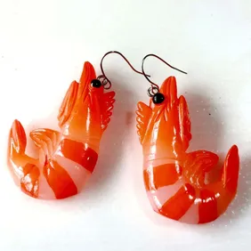Big realistic opaque chunky resin shrimp prawn earrings on 304 stainless steel hooks