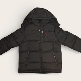 Ralph Lauren Black Puffer Black Red Logo Detachable Hood Size M New Never Worn