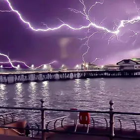 North Pier Blackpool in a Storm - Photographic Print Greetings Card