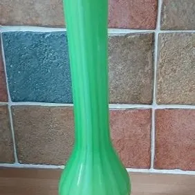 Green Striped Double Bulb Glass Vase, Scandinavian, vintage