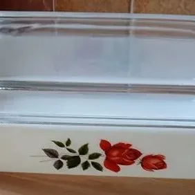Pyrex 'June Rose' rectangular casserole lidded dish, vintage, retro