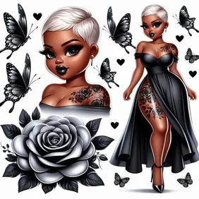 Embrace the Elegance: Black Ink Beauty with Butterflies & Roses