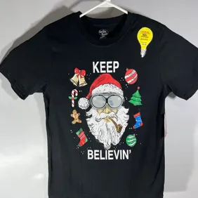 Men's Santa Claus Keep Believin Light Up Christmas T-Shirt New