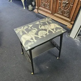 Majestic Elephant Table: Black & Gold Decoupage