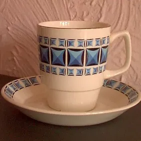 Empire Porcelain COFFEE CUP DUO, Blue Diamond, Retro, vintage, shabby chic