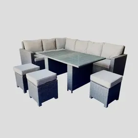 Rattan Garden Furniture Patio Wicker Corner Sofa 9 Seater Dining Set Black