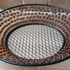 Amber Bead Wire Fruit Bowl, 11" (28cm) diameter, retro, vintage, shabby chic