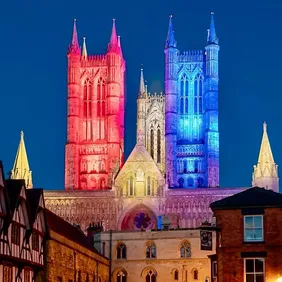 Lincoln Cathedral (Jubilee Lights) - Photographic Print Greetings Card