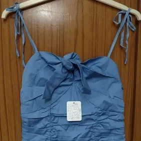 Blue free people corset style top Nwt ruched front tie up straps and low stretchy back also have it 