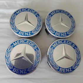 4 Centre Caps Alloy Wheels Mercedes 75mm Blue Genuine Colour 