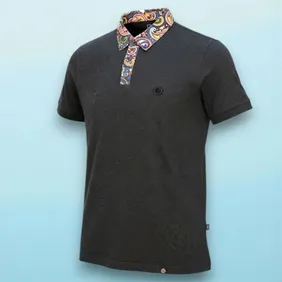 Pretty Green Paisley Collar Polo - Charcoal Grey - Like New