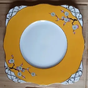 Tuscan China Yellow Japanese style Flowers Plate, vintage, retro