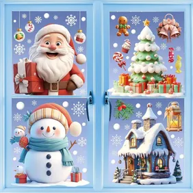 Christmas Window Stickers -3D Visual XMAS Window Sticker Double Sided