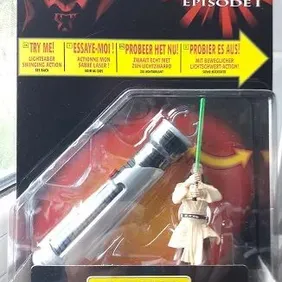 QUI-GON JINN DELUXE, Episode 1, Lightsaber Swinging Action, Unopened, 1999