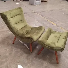 Velvet Sage Green Katia Accent Chair w/ Matching Footstool  Bring calm style to your space with this