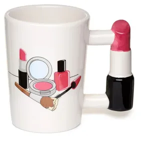 Brand New Lipstick Shaped Handle Mug - Quirky 400ml Ceramic Cup