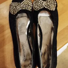 Black Faux suede flat shoes size 6 Nice shoes from primark with silver bow shaped front with studs w