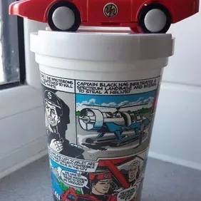 PIZZA HUT: CAPTAIN SCARLET Spectrum Saloon Car CUP TOPPER with CUP, 1993