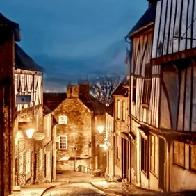 Steep Hill Lincoln at Night - Photography Print Greetings Card