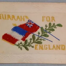 WW1 Silk Postcard, Hurrah For England, French, Paul Heckscher, Paris, 1914/1918