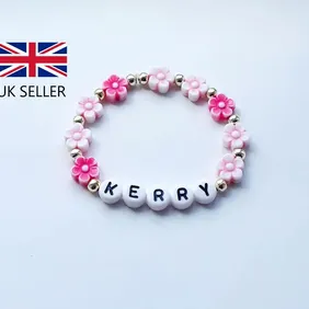 PERSONALISED PINK FLOWER BRACELET - FREE DELIVERY