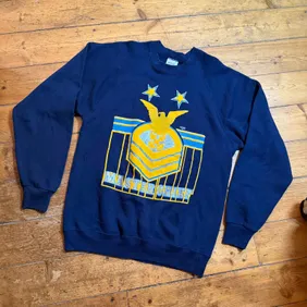 Vintage Men’s Large Santee Sweats Navy Sweatshirt Yellow Crest 90s Made USA