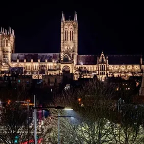 Lincoln Cathedral at Night - Photographic Print Greetings Card