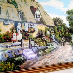 Charming Cottage Scene Tapestry - Handcrafted English/French Countryside