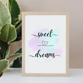 Sweet Dreams with Heart Quote Bedroom Printable Wall Art  Print Poster, Inspirational Bedroom Home D